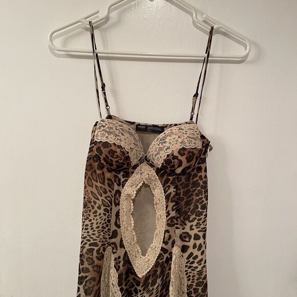 Finesse Sleeveless Lace Cut out Leopard Print Maxi Dress Brown Size XS - Picture 3 of 13